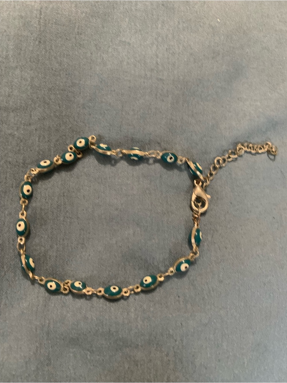 Delicate Evil Eye Chain Bracelet in Teal and Silver